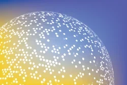 Eine Wissenschaftlerin und ein Wissenschaftler arbeiten hinter einer Glasfassade und mischen Chemikalien mit Großgeräten.